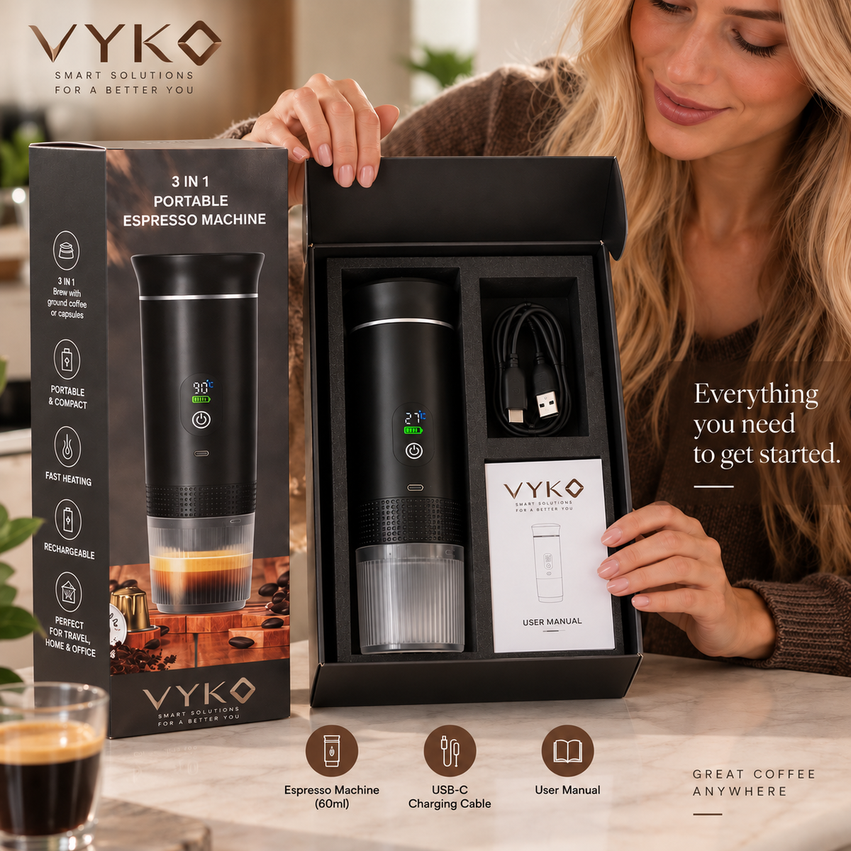 CoffeeGo™ 3-in-1 Portable Espresso Maker