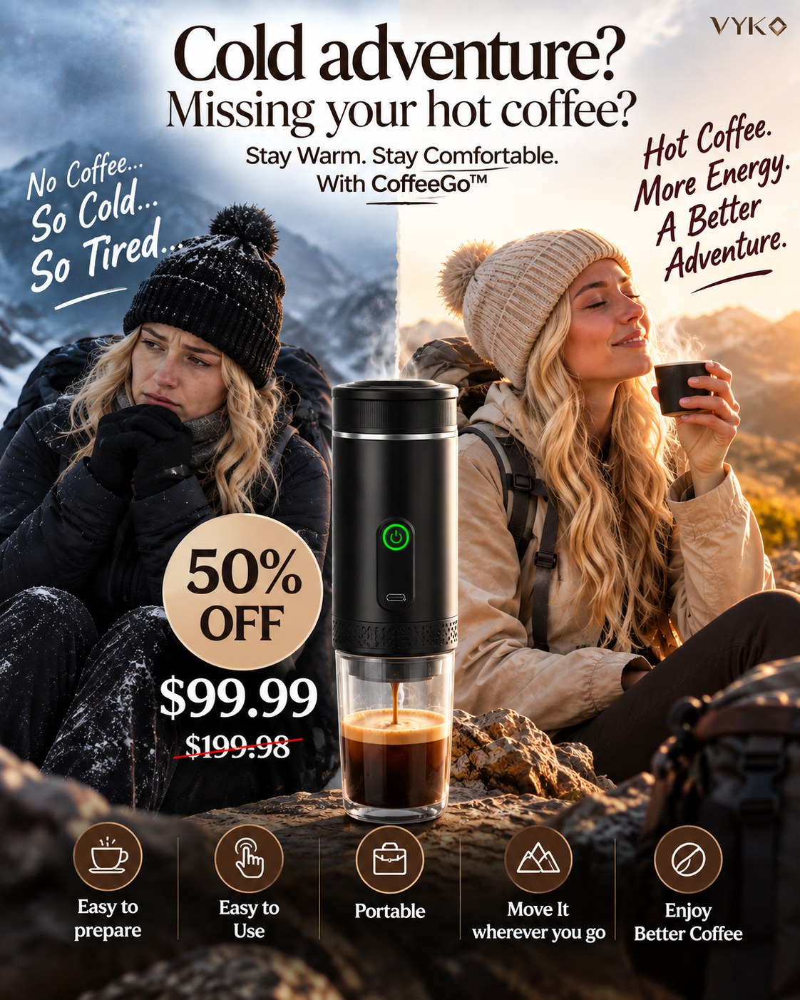 CoffeeGo™ 3-in-1 Portable Espresso Maker